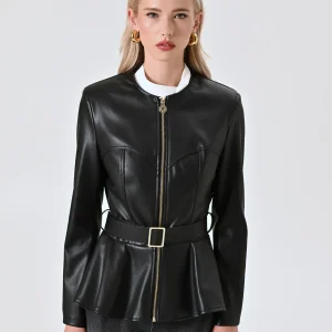 Giacca Nera in Similpelle con Baschina