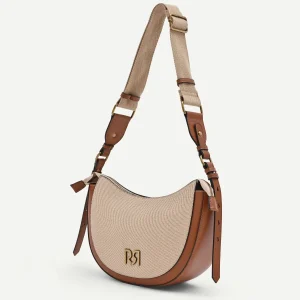 Borsa a tracolla beige con logo