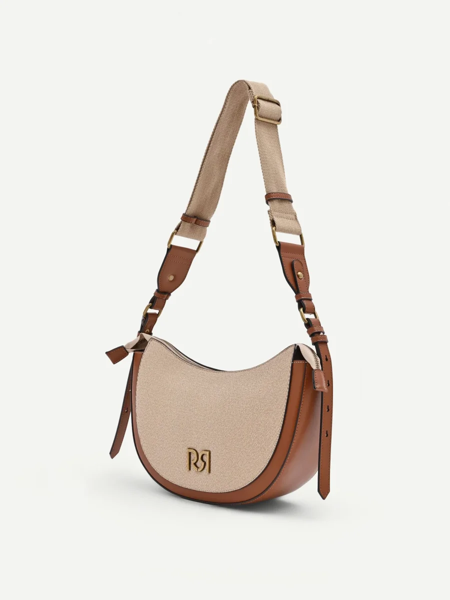 Borsa a tracolla beige con logo – Image 2