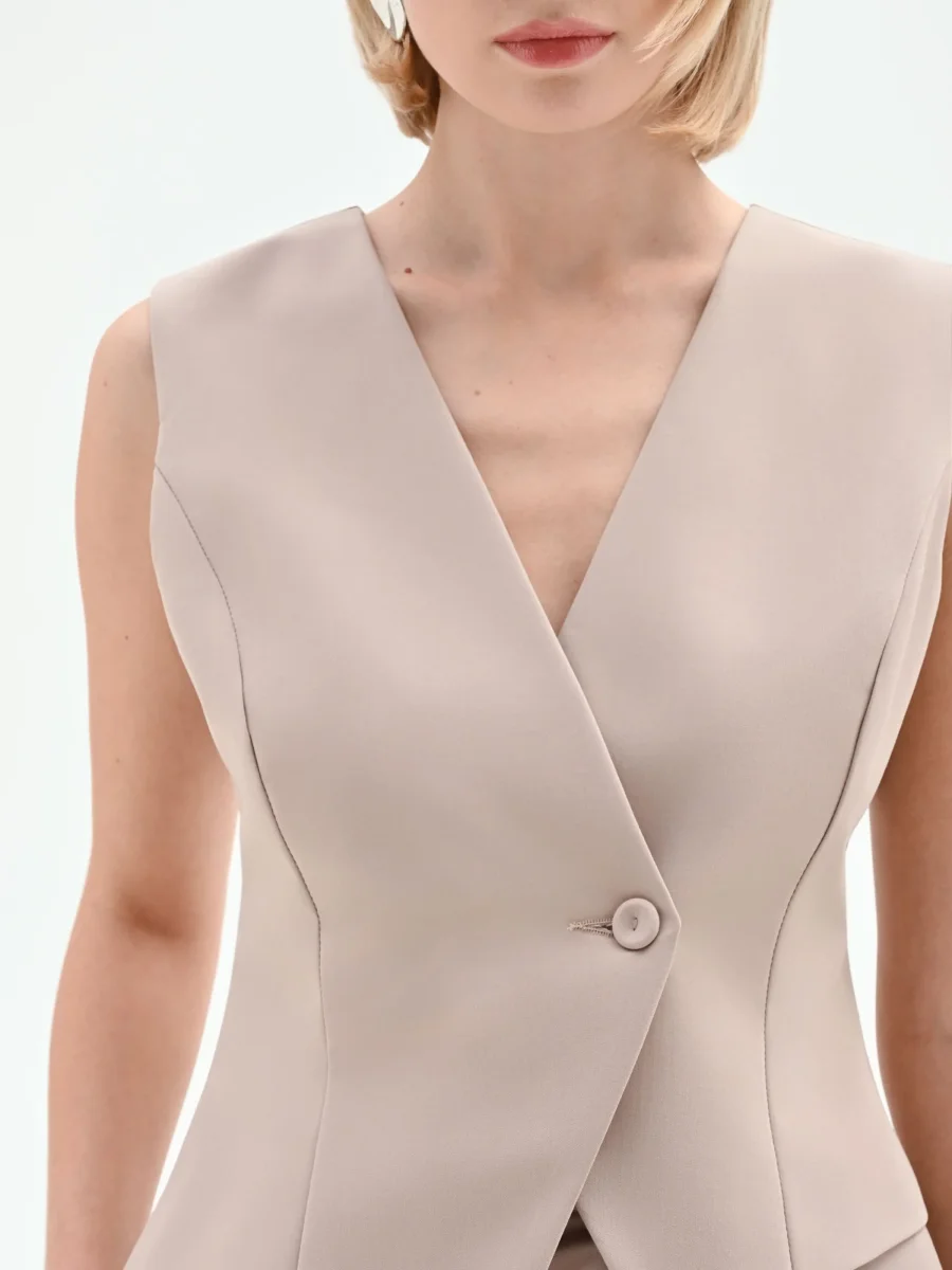 Gilet asimmetrico tortora beige – Image 4
