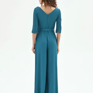 Tuta verde ottanio con scollo drappeggiato