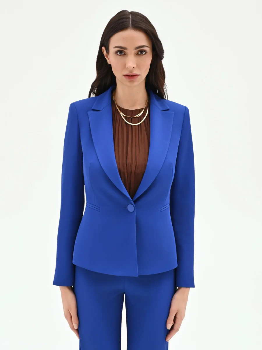 Giacca blu cina dalla linea sciancrata – Image 3