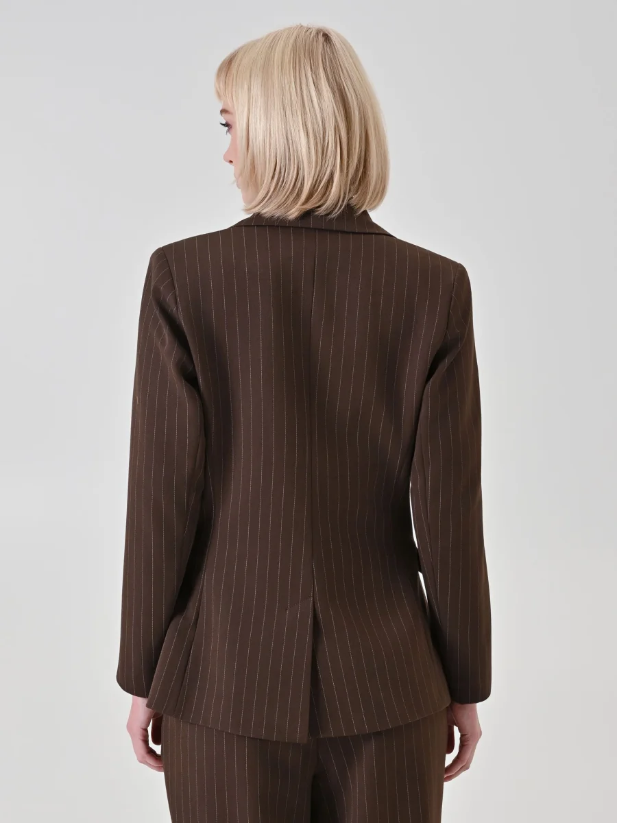 Giacca blazer gessata asimmetrica cioccolato – Image 4
