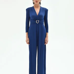 Tuta intera blu brillante con fibbia dorata