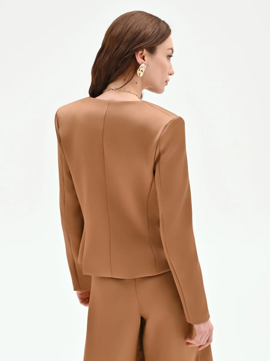 Blazer marrone bronzo in raso liscio – Image 4