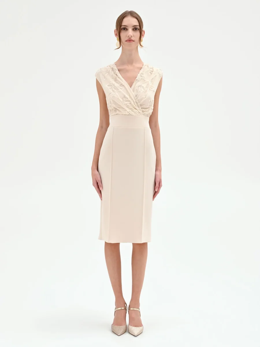 Tubino beige chiaro con corpino ricamato – Image 2