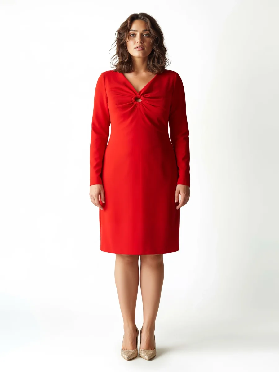 Abito Curvy rosso con dettaglio ad anello