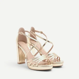 Sandalo platino con tacco e fascette