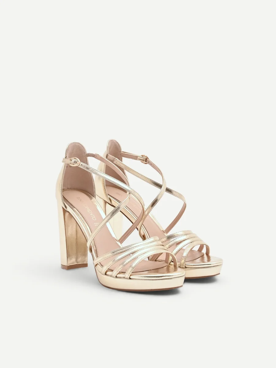 Sandalo platino con tacco e fascette
