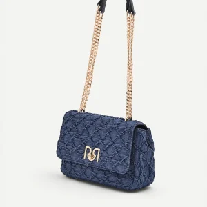 Borsa a tracolla blu in tessuto jeans matelassé