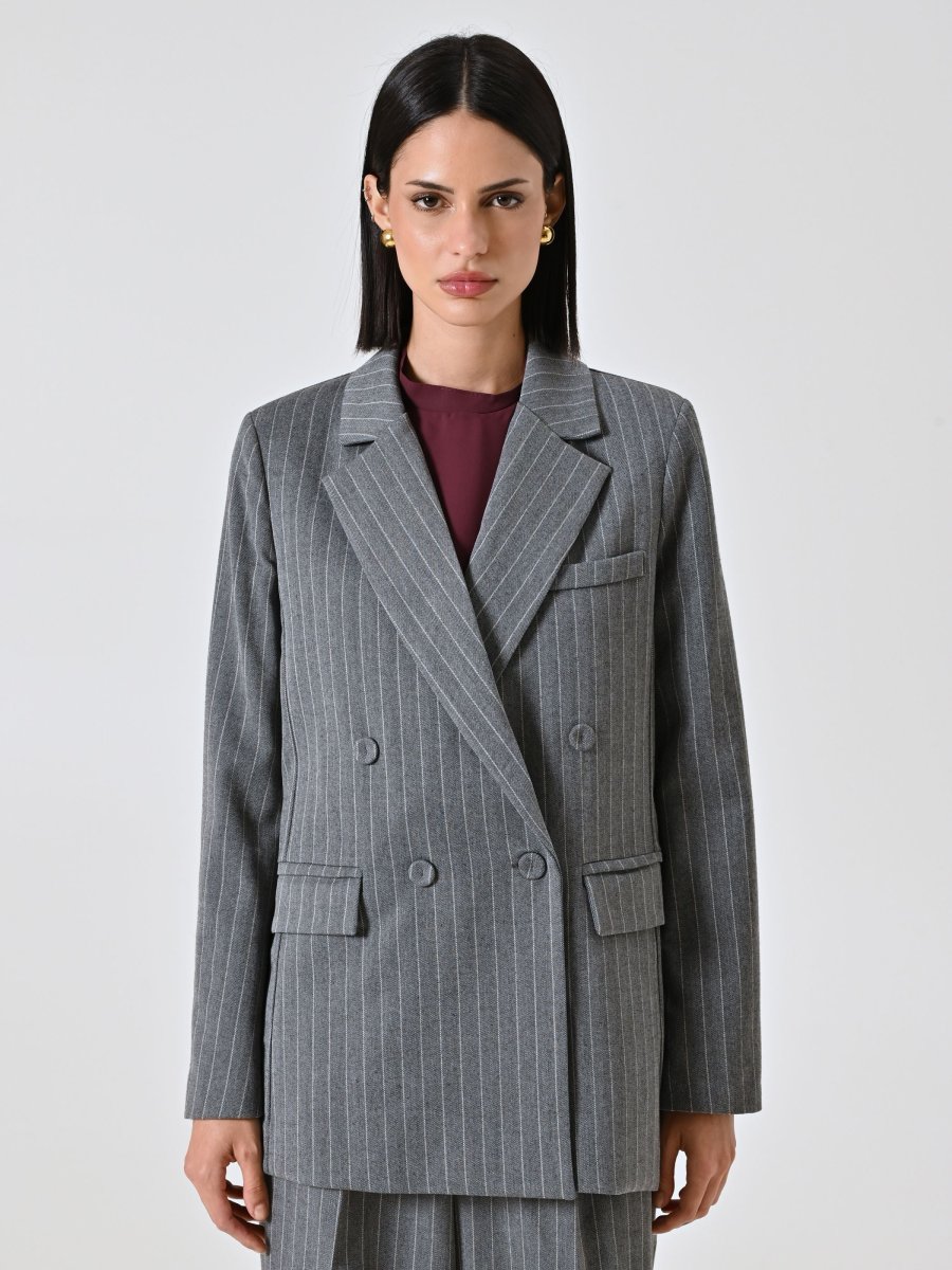 Giacca Grigia Doppiopetto Gessata – Image 2