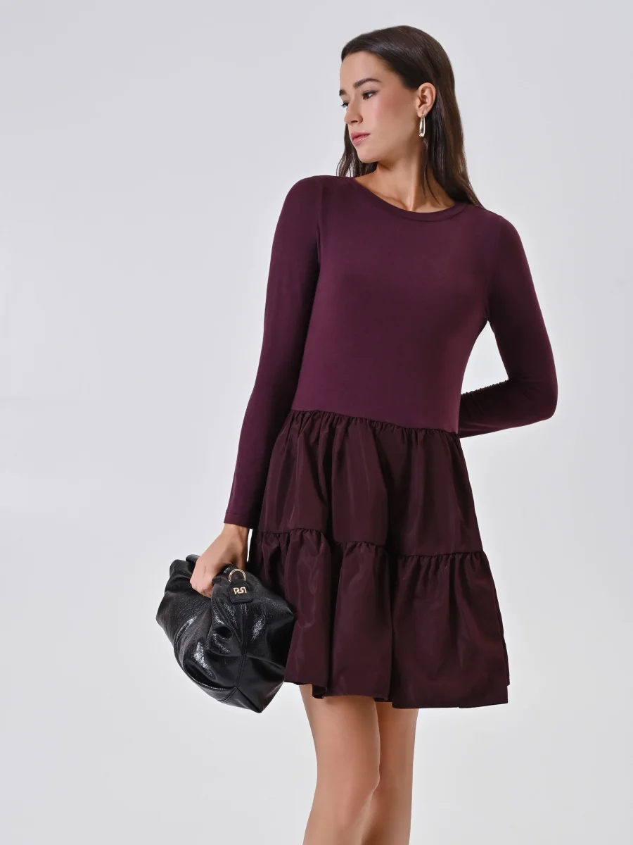 Abito Bordeaux in Maglia con Gonna a Balze – Image 6