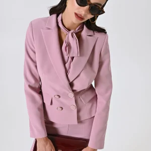 Giacca Doppiopetto in Tessuto Tecnico Rosa Malva