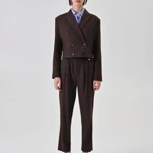 Giacca doppiopetto color cioccolato a righe