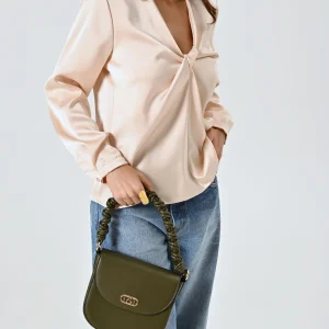 Borsa Verde Militare con Manico Arricciato