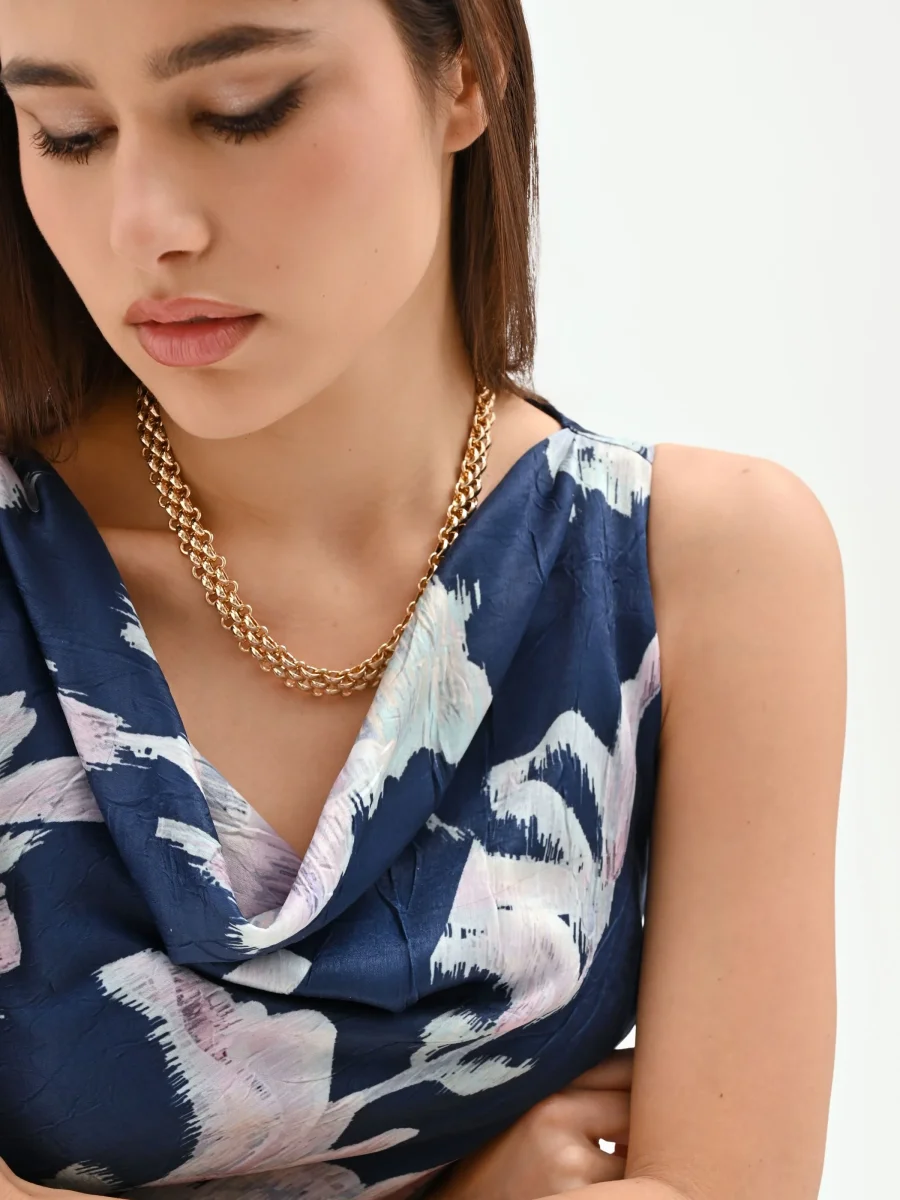 Abito longuette blu brillante con stampa floreale – Image 4