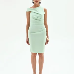 Tubino monospalla drappeggiato verde menta