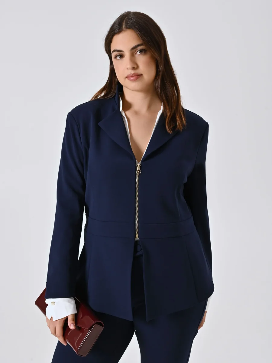 Giacca Curvy Blu con Zip in Scuba mano Crepe – Image 5