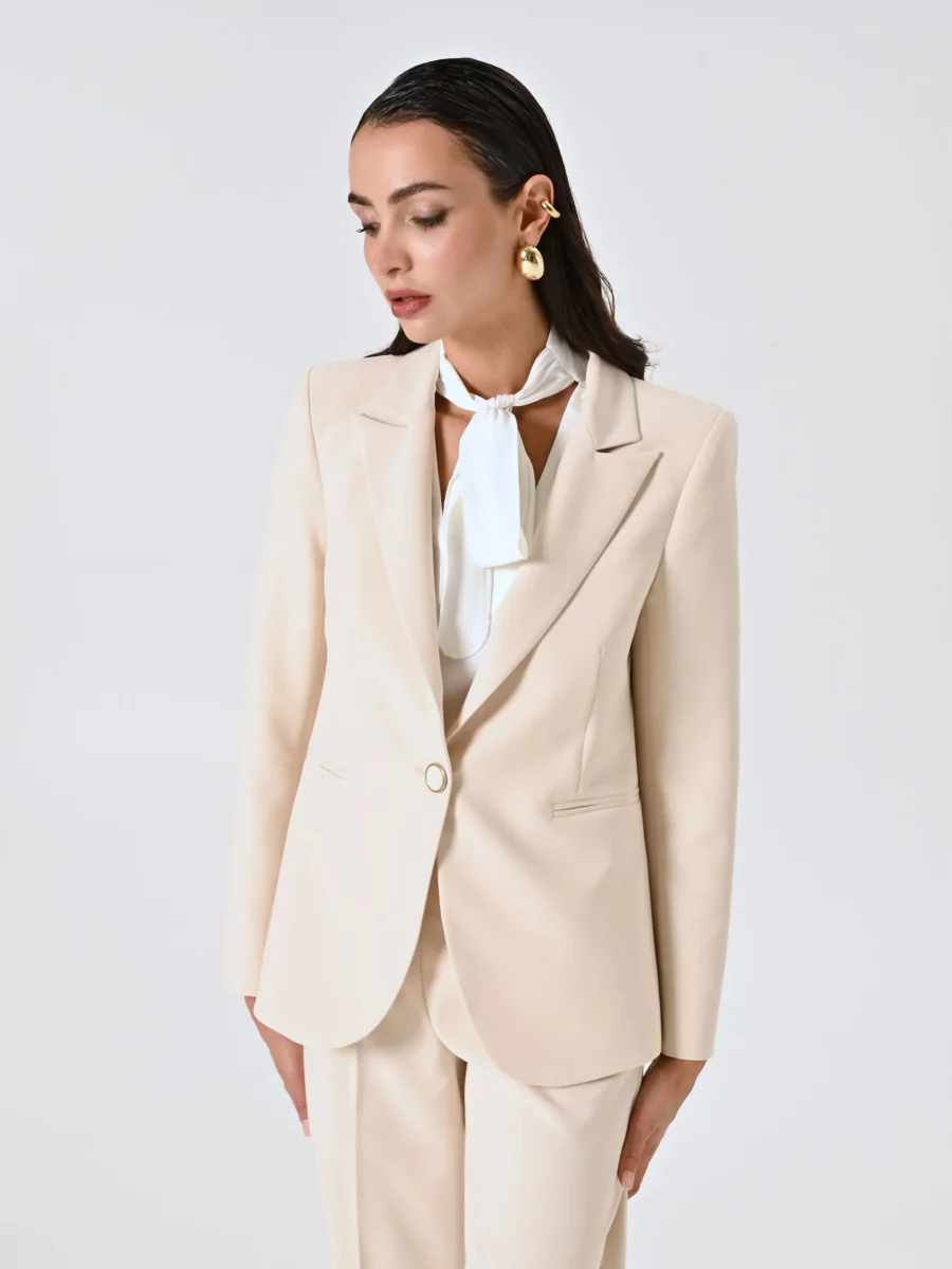 Giacca Monopetto in Tessuto Tecnico Beige Chiaro – Image 8