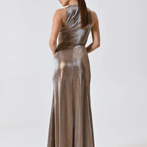 Abito Lungo Lurex Marrone Bronzo