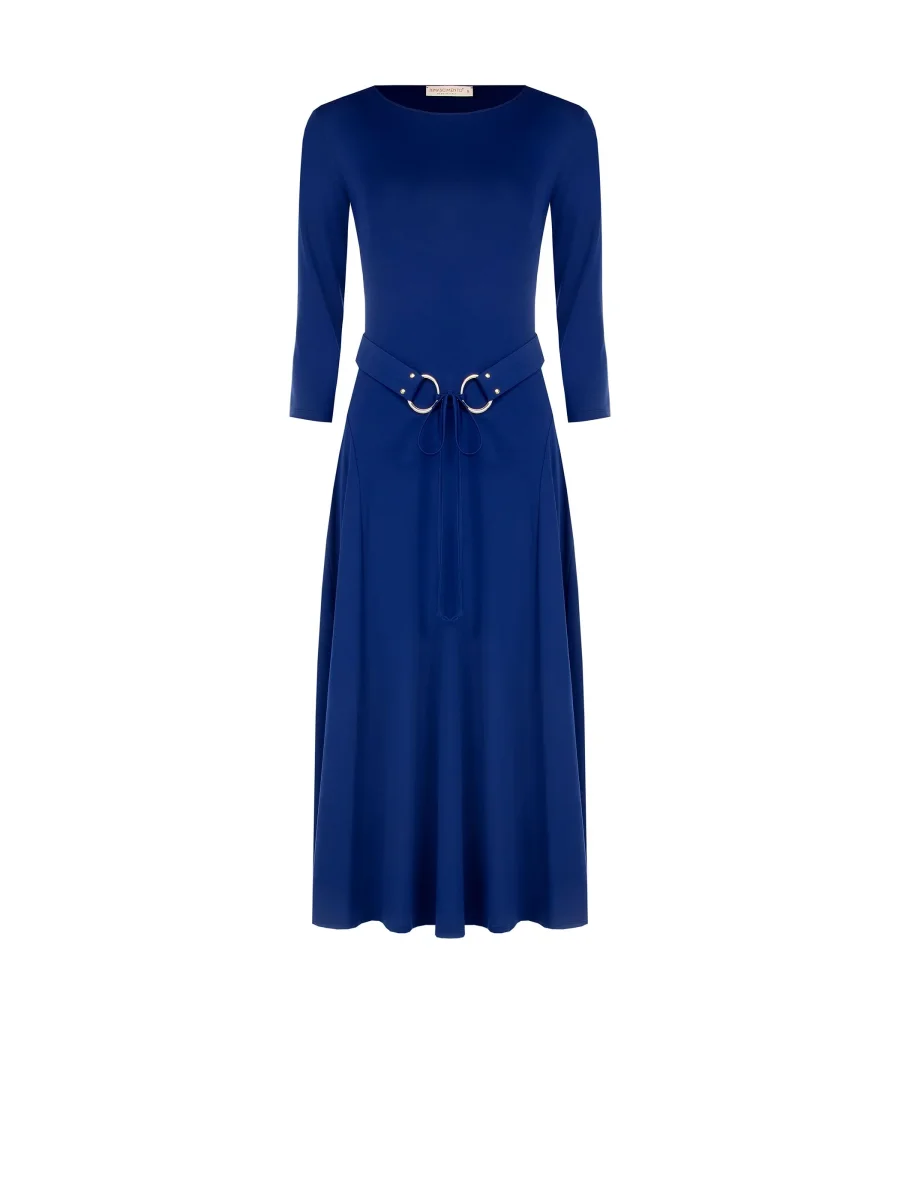 Abito blu brillante svasato con cintura – Image 6