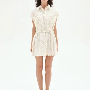 Abito chemisier bianco con dettagli sfrangiati