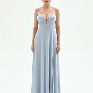 Abito lungo cielo azzurro in jersey lurex