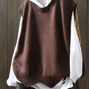 Camille - Pull Sans Manches Col Rond Débardeur Chic Femme