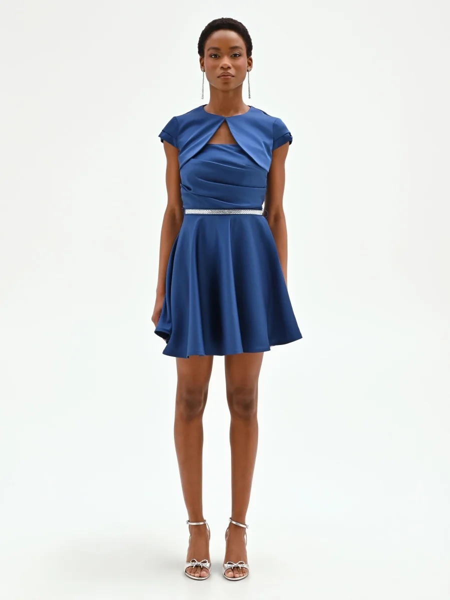 Coprispalla blu brillante in raso – Image 2