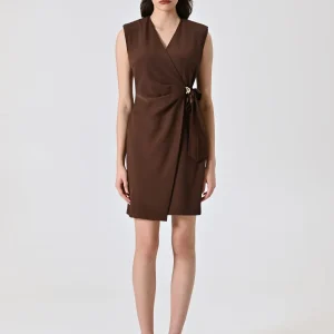 Tubino color Cioccolato con Nastri e decoro Gioiello