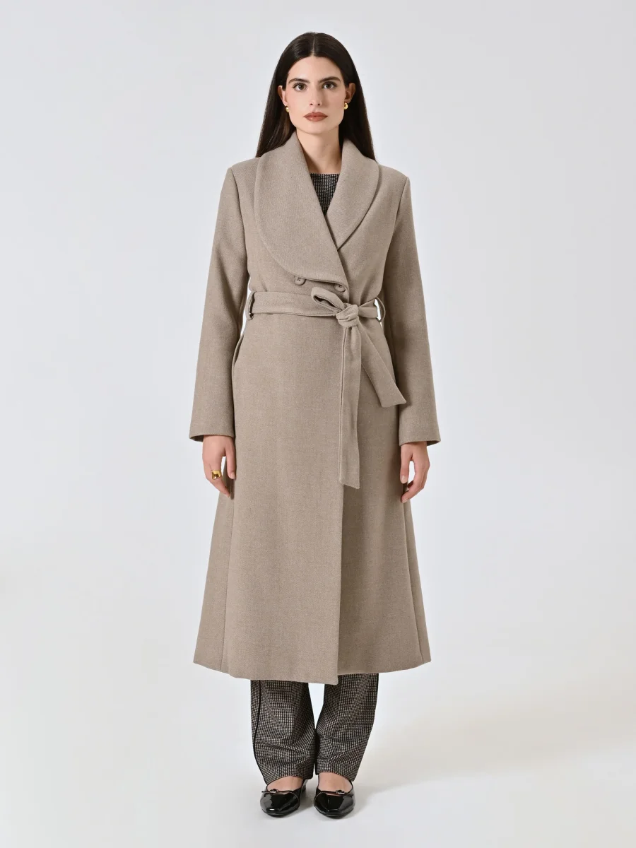 Cappotto Beige Doppiopetto Lungo con Rever Ampio – Image 4