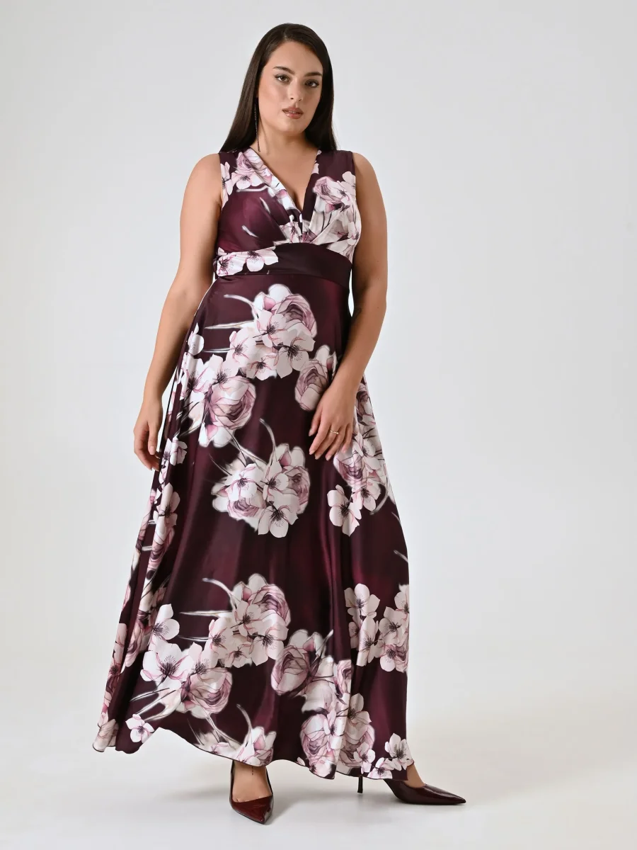 Abito Curvy Lungo Bordeaux stampa Floreale – Image 3