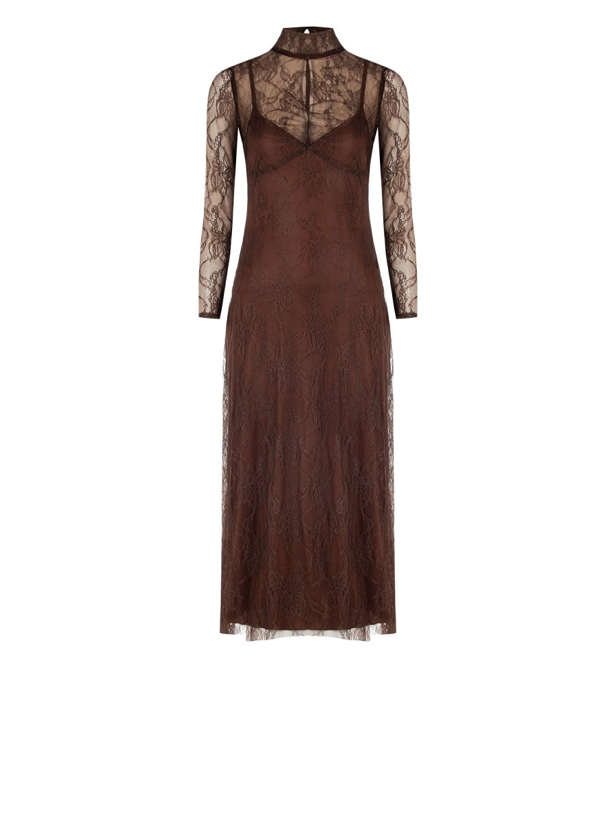 Abito longuette in pizzo color cioccolato – Image 6