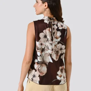Top Marrone con Stampa Floreale