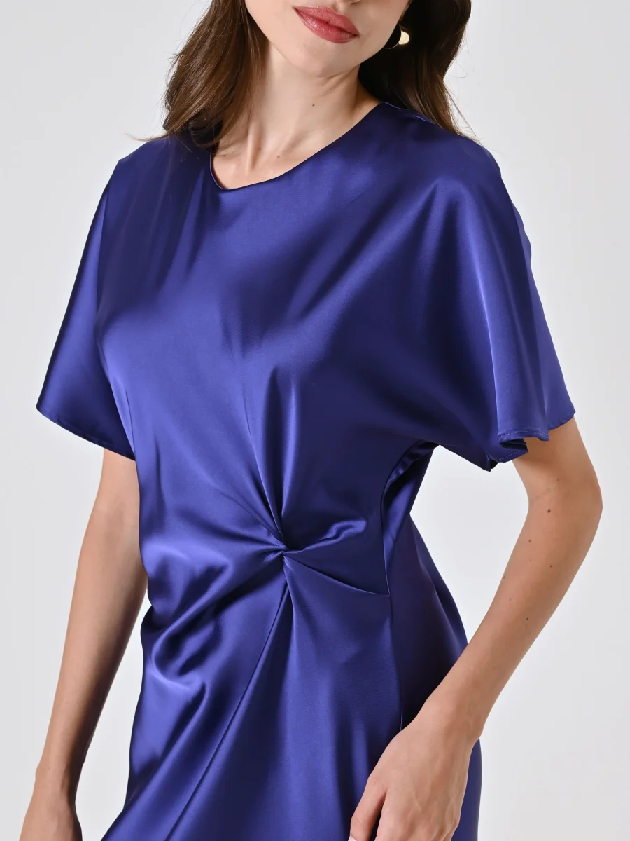 Abito Viola Mirtillo in Raso con Nodo – Image 5