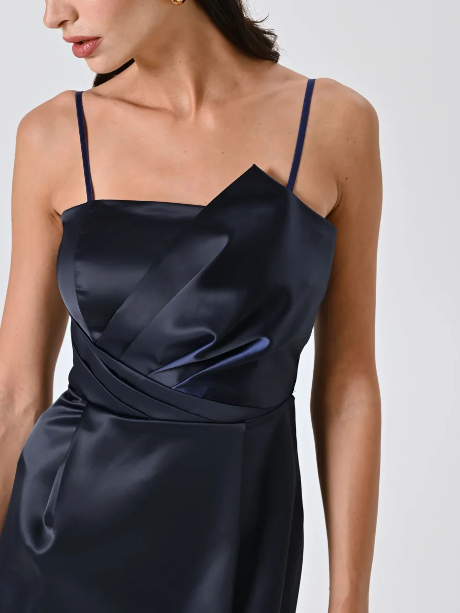 Abito Blu a Ruota in Raso – Image 4