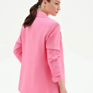 Giacca doppiopetto rosa con finitura satinata