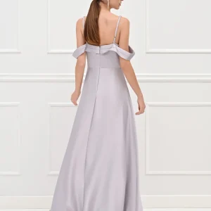 Abito lungo argento con con scollo drappeggiato