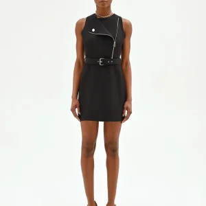 Abito corto nero con dettagli biker