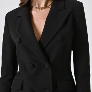 Giacca Nera Doppiopetto con Bottoni Ricoperti