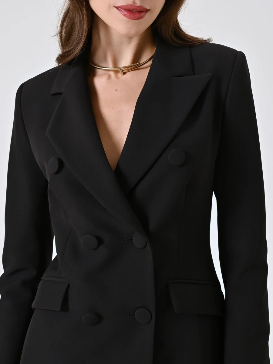 Giacca Nera Doppiopetto con Bottoni Ricoperti