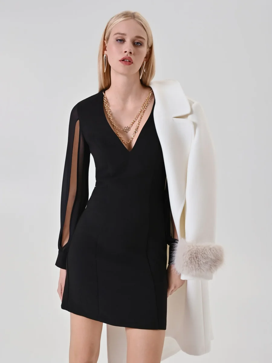 Abito tubino nero con maniche in georgette – Image 7