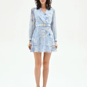 Abito corto azzurro a fantasia floreale