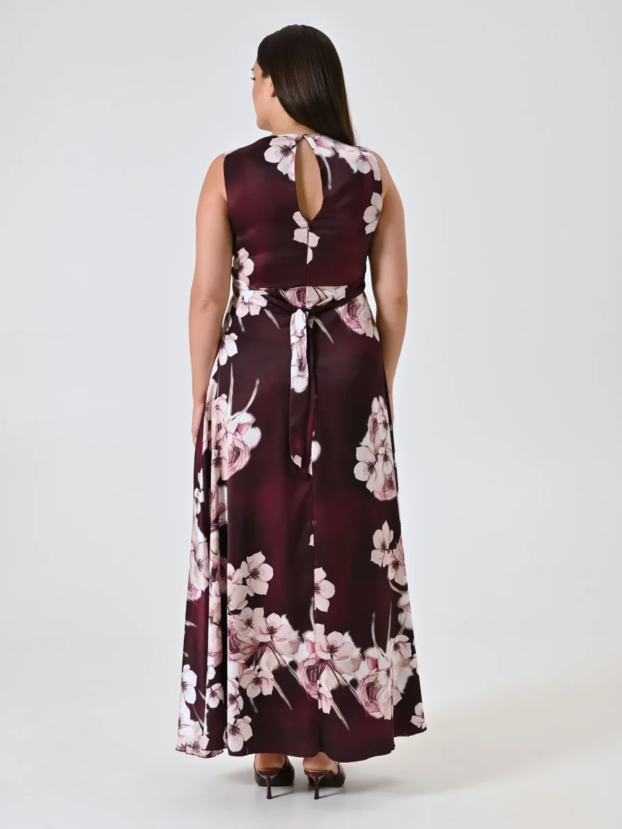Abito Curvy Lungo Bordeaux stampa Floreale – Image 5