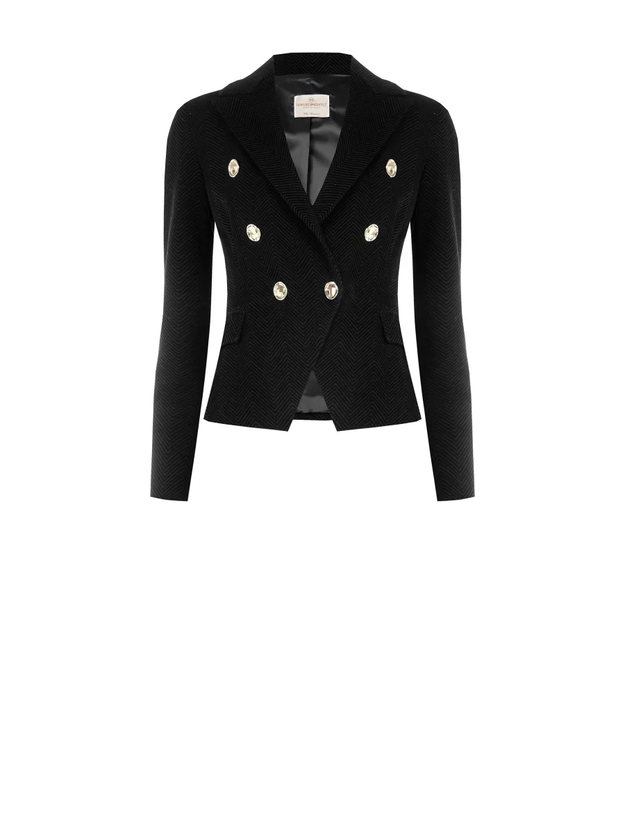 Giacca doppiopetto nera motivo chevron – Image 7