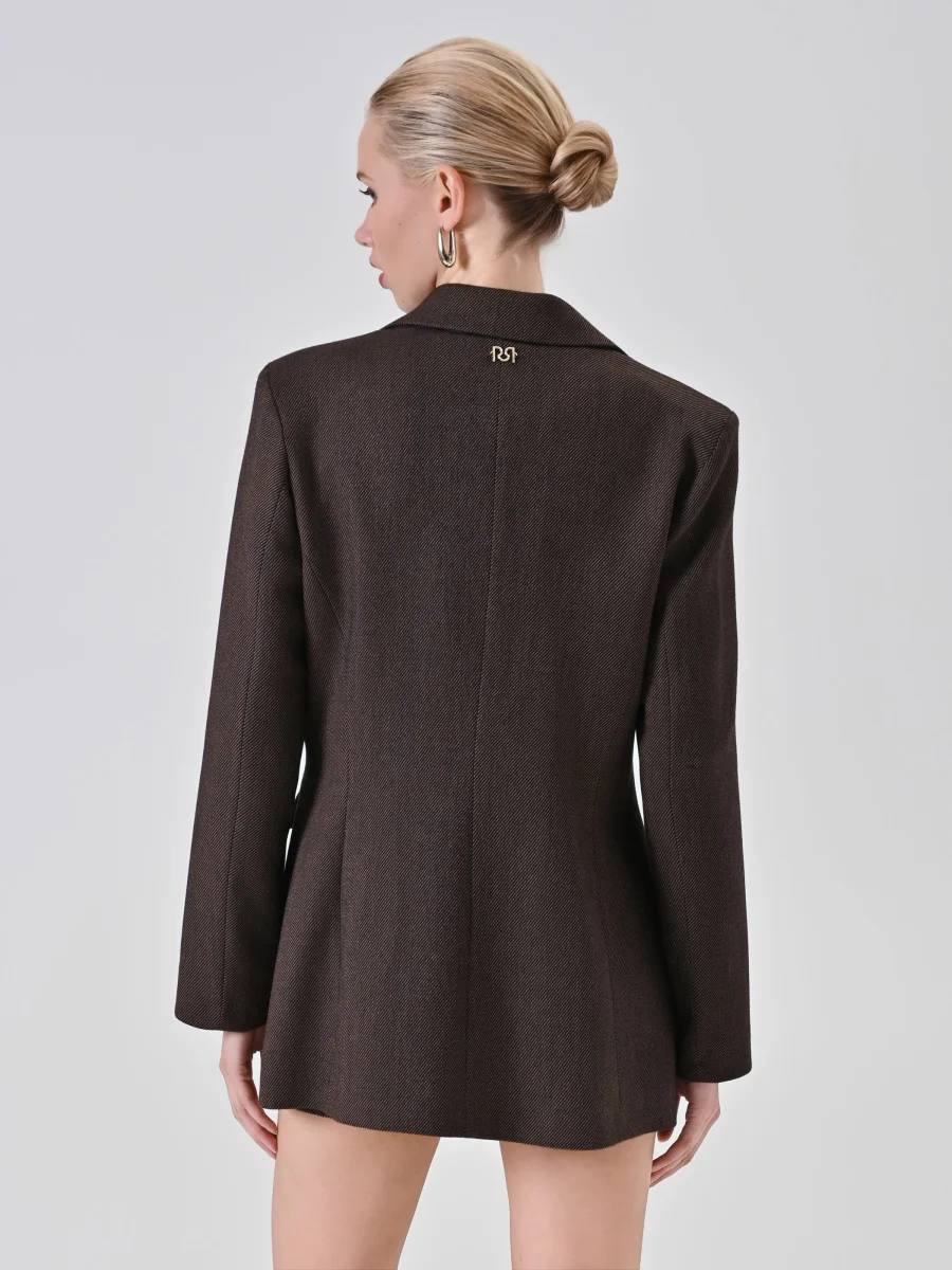 Giacca doppiopetto cioccolato in tessuto diagonale – Image 3