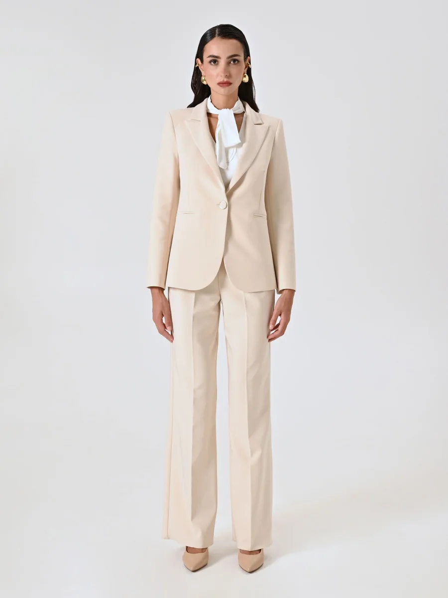 Giacca Monopetto in Tessuto Tecnico Beige Chiaro – Image 3