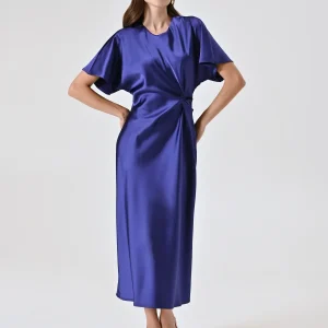 Abito Viola Mirtillo in Raso con Nodo