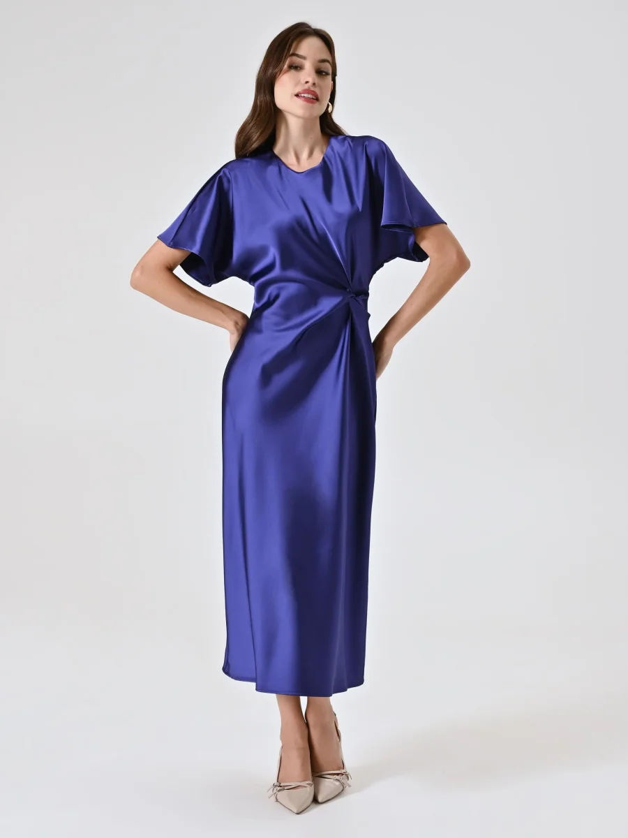 Abito Viola Mirtillo in Raso con Nodo