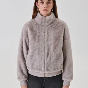 Bomber grigio chiaro in simil pelliccia